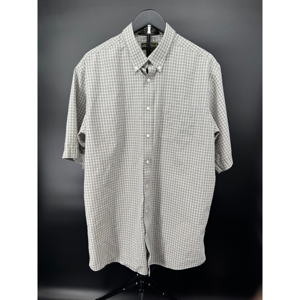 Eddie Bauer Mens Grey Plaid Short Sleeve Button Down Shirt Relaxed Fit TL Tall‎